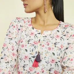 Soch Blush Pink Linen Floral Print Straight Kurta image 5