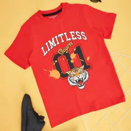 Pantaloons Junior Red Cotton Printed T-Shirt image 1