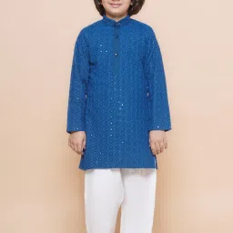 AJ Dezines Kids Navy & White Embellished Full Sleeves Kurta with Salwar image 1