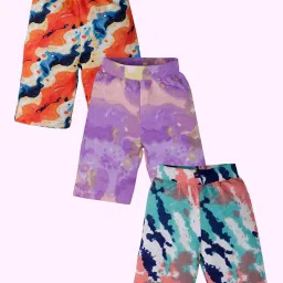 Kiddopanti Multicolour, Lilac, Yellow, Sea Blue & Coral Girls Knee Length Cycling Shorts Pack Of 3 image 1