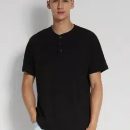American Eagle Black Cotton Regular Fit Henley T-Shirt-picture-40