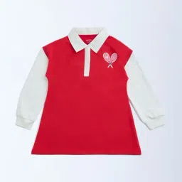 HOP Kids by Westside Red Embroidered Cotton-Blend T-Shirt Dress-picture-18