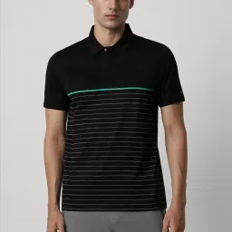 Van Heusen Black Regular Fit Striped Polo T-Shirt image 1