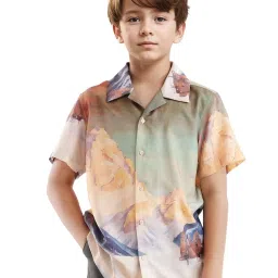 Rare Ones Boys Orange Viscose Printed Shirt image 1