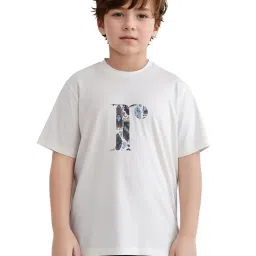Rare Ones Boys Off White Cotton Blend Printed T-Shirt image 1