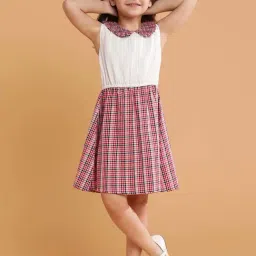 Tales & Stories Kids White & Red Cotton Chequered Dress-picture-17