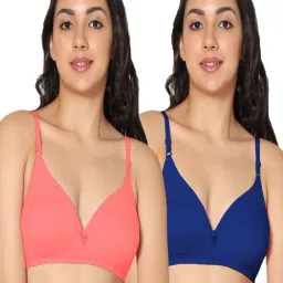 IN CARE Peach & Blue Cotton T-Shirt Bras - Pack Of 2-image-54