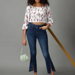 showoffff SHOWOFF Navy Relaxed Fit High Rise Jeans image 4