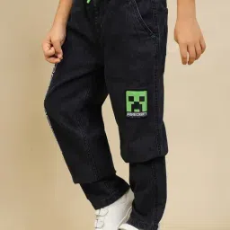 Kidsville Boys Black Minecraft Print Regular Fit Denim Joggers image 3