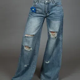 Odette Blue Denim Solid Jeans-picture-21