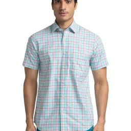 ColorPlus Blue Cotton Tailored Fit Checks Shirt-picture-13