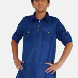 Kiddopanti Kids Navy Solid Full Sleeves Pathani Kurta-picture-42