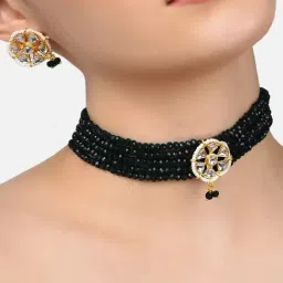 Zaveri Pearls Green Shine Green Beads Kundan Choker Necklace & Earring Set-ZPFK9926-image-77