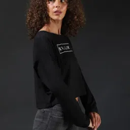 Campus Sutra Black Graphic Print Top image 4