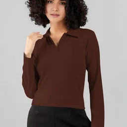Maheshvi Women Ribbed Shirt Collar Long Sleeves Top-picture-38