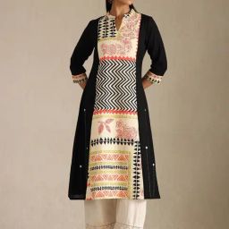 Soch Black Linen Blend Floral Kurta-picture-22