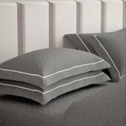 Mulberry Living Cotton Urban Grid Grey 300 TC Set of 2 Pillow Covers-picture-10