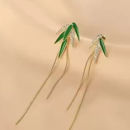 VAGHBHATT Gold-Plated Artificial Stones Studded Leaf Shaped Drop Earrings-picture-49