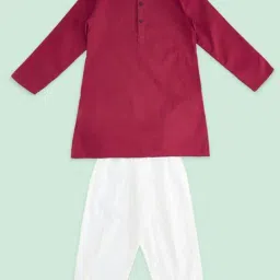 Indus Route by Pantaloons Kids Red & White Cotton Regular Fit Full Sleeves Kurta Set-picture-23