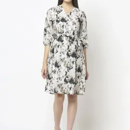 Crimsoune Club Off-White Floral Print A-Line Dress image 1