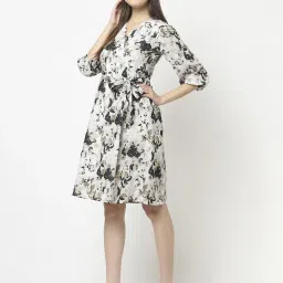 Crimsoune Club Off-White Floral Print A-Line Dress image 5