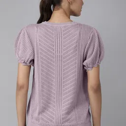 Roadster Mauve Puff Sleeves Crochet Knit Top image 4