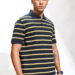 HIGHLANDER Men Striped Polo Collar Relaxed Fit T-shirt-picture-23