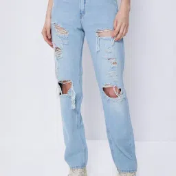 Cover Story Blue Distressed Regular Fit Mid Rise Jeans-picture-37