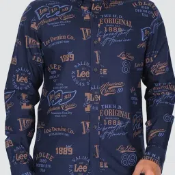 Lee Navy Cotton Regular Fit Graphic Print Shirt image 5