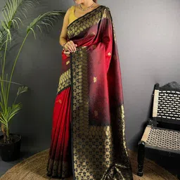 elora Woven Design Zari Silk Blend Handloom Banarasi Saree-picture-23