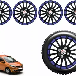 Auto Pearl CBB48 R14  355.6 mm(14 Inch) Press Type Wheel Hubcap with Retention Ring Glossy Black Blue Wheel Cover for Tata Tiago 1.05 Revotorq XE (Set of 4)-image-31