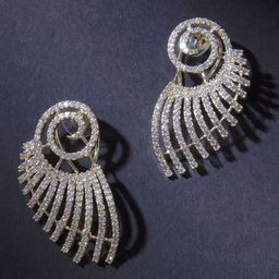 House of Pataudi Gold-Plated American Diamond Studded Contemporary Drop Earrings-picture-36