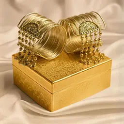 ORANGENYSHA Set Of 2 Gold-Plated Artificial Beaded Cuff Bracelets-image-15