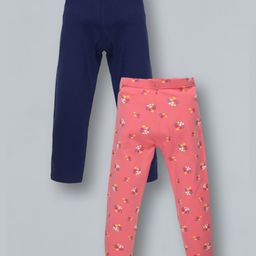 Plum Tree Floral Printed And Solid Leggings Pack Of 2 -CoralNavy-picture-36