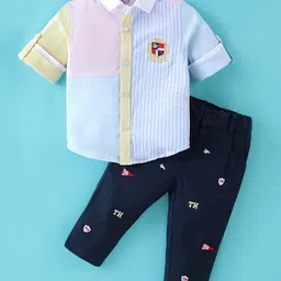 ToffyHouse 100% Cotton Woven Full Sleeves Striped Shirt and Trouser Set - Multicolour-picture-17