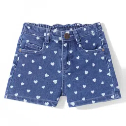 Babyhug Mid Thigh Length Stretchable Denim Shorts Hearts Print - Dark Blue-picture-24