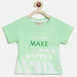Tales & Stories Cotton Half Sleeves Little Things Make Big Things Happen Printed Tee - Green-picture-38