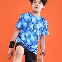 Pine Active Knit Half Sleeves T-Shirt Geometric Pattern - Blue-picture-36