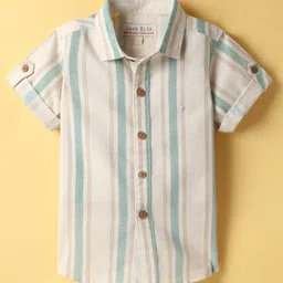 JASH KIDS Cotton Woven Half Sleeves Striped Shirt - Green-picture-19