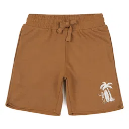 ALAN JONES Cotton Blend Knit Beach Theme Text Printed Shorts - Brown-picture-35