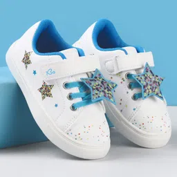 Babyoye Casual Shoes with Velcro Closure Lace Detailing Star Print & Applique - Blue & White-image-75