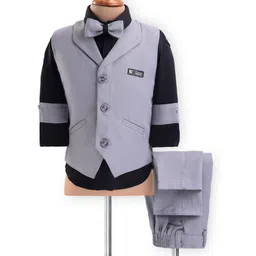 Rikidoos Full Sleeves Original Text Patch Detailed 3 Piece Suit Set With Bow - Black & Grey-picture-12