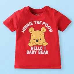 Babyhug Disney Single Jersey Knit Dungaree & Half Sleeves T-Shirt with Winnie & Friends Graphic - Red image 2