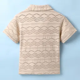 Little Kangaroos Cotton Woven Half Sleeves Solid Color Textured Shirt - Cream image 2
