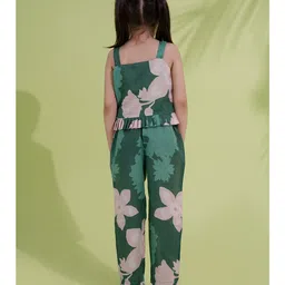 AJ Dezines Cotton Woven Sleeveless Floral Printed Top & Coordinating Pant Set - Green image 3