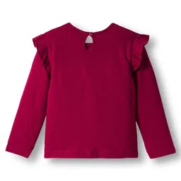 Babyhug 100% Cotton Knit Full Sleeves T-Shirt With Text Print - Dark Red image 2