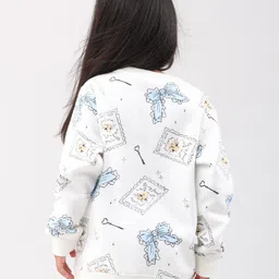 Anthrilo Fleece Knit Full Sleeves Bows & Cats Printed Light Winter Sweatshirt - White image 3