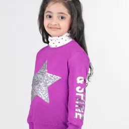 Babyhug 100% Cotton Knit Full Sleeves Sweatshirt with Star Graphics Sequined &  Foil Print - Pink image 3
