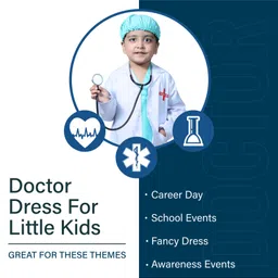 Sarvda Woven Full Sleeves Doctor Costume Set With Cap & Stethoscope - White & Green image 4
