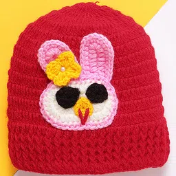 MayRa Knits Hand Knitted Woven Pack Of 2 Animal Designed Crochet Caps - Pink & Red - Circumference 28 Cm image 3